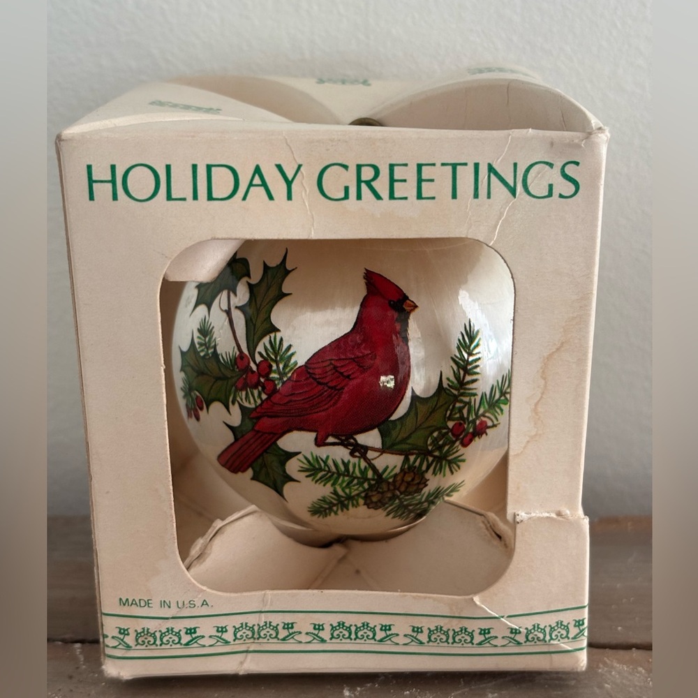 Vintage Holiday Greetings Cardinal Ornament